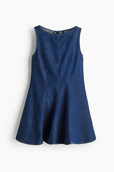 Flared-Skirt Denim Dress
