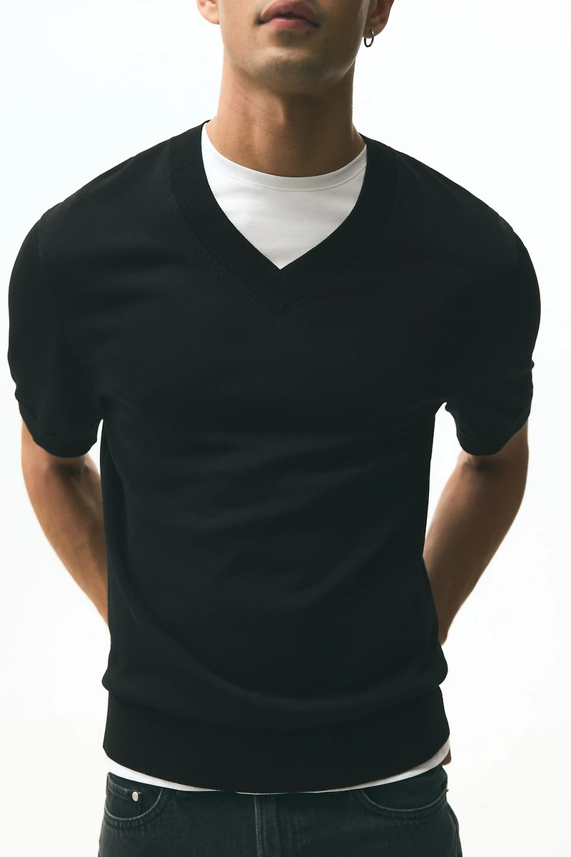 Regular-Fit Fine-Knit V-Neck T-Shirt