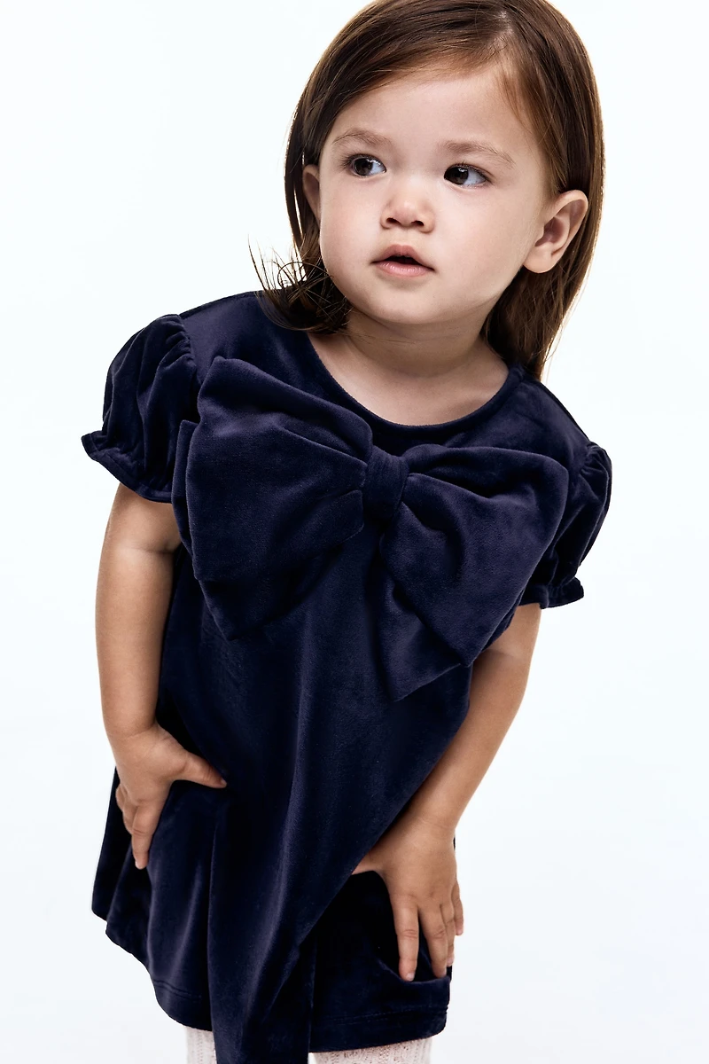 Bow-Detail Velour Dress