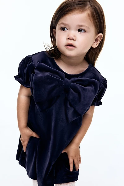 Bow-Detail Velour Dress