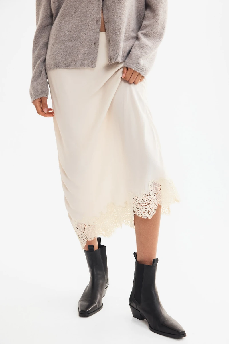 Lace-Trimmed Viscose Skirt