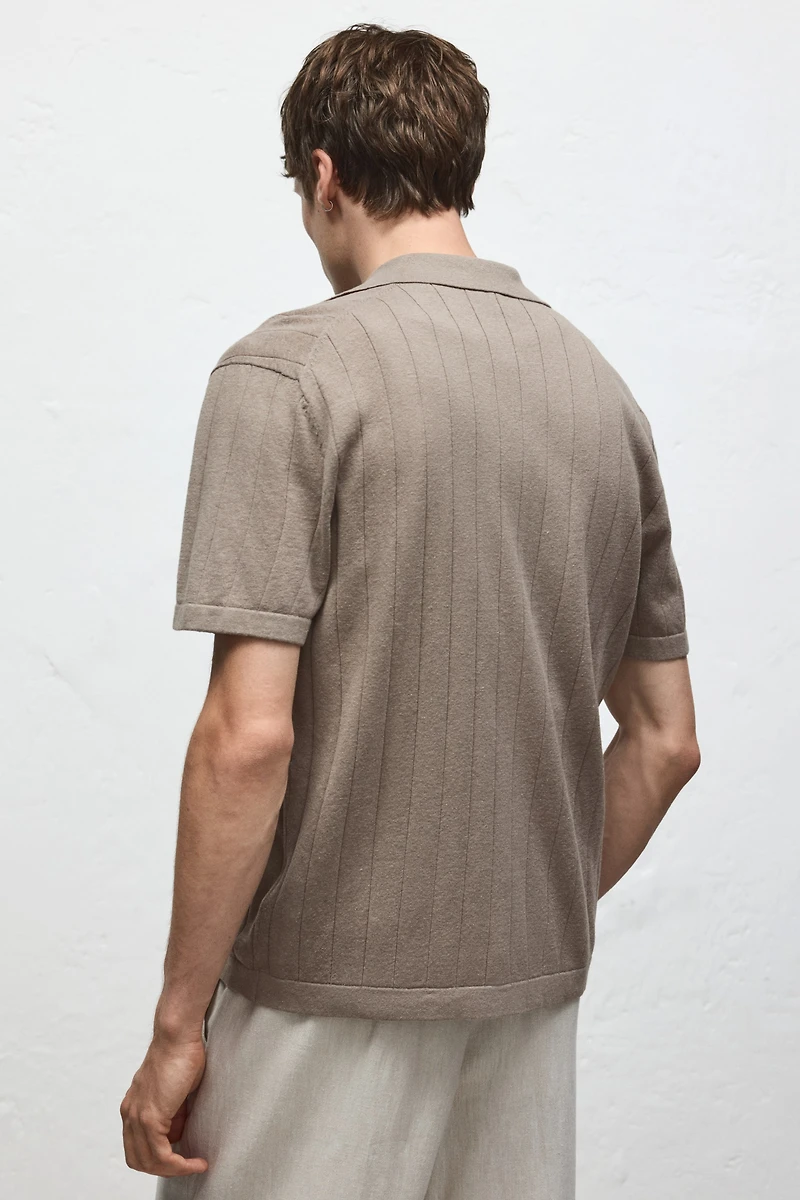 Chemise coupe classique lin mélangé à col cubain