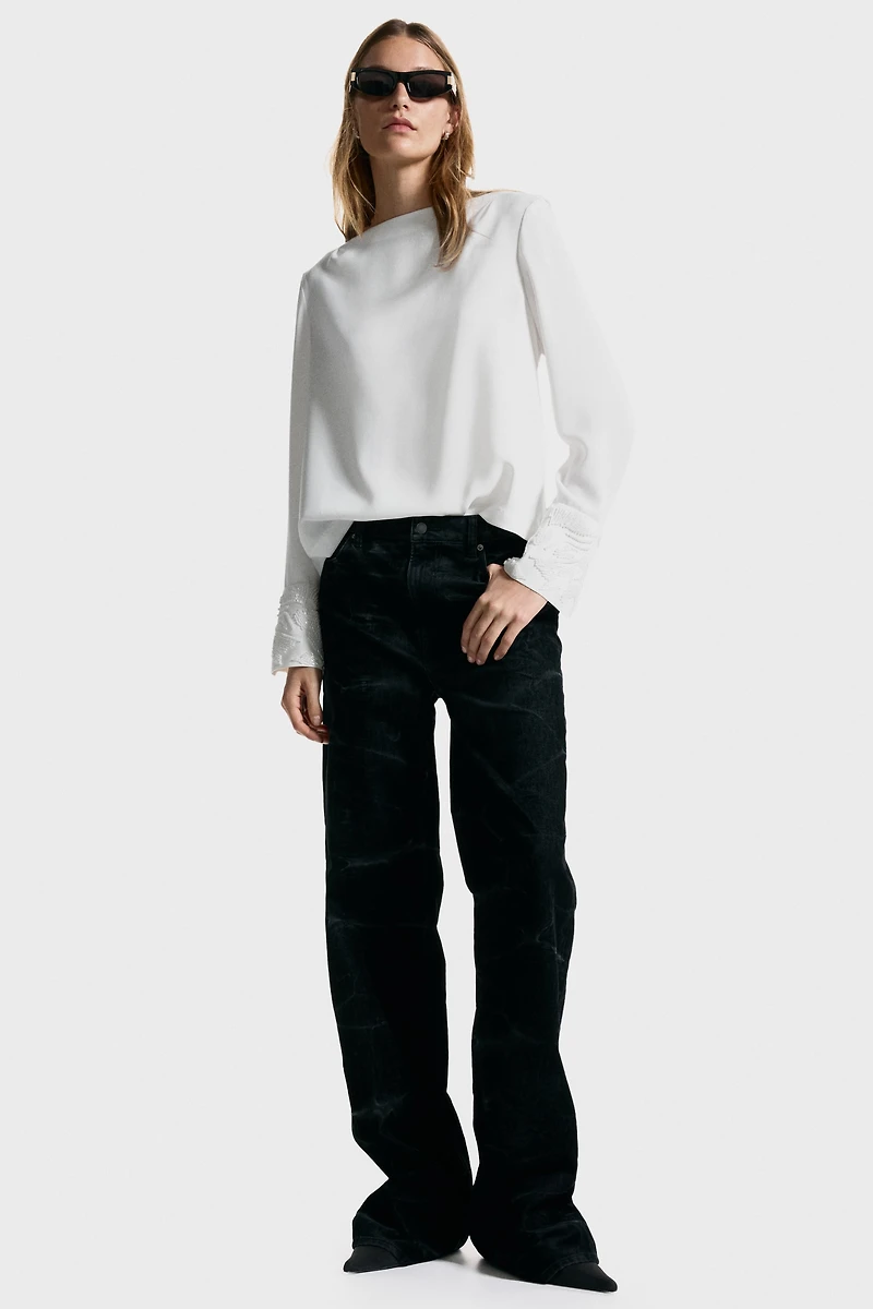 Blouse à dos bénitier avec perles de fantaisie