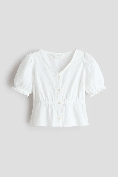 Blouse à manches bouffantes en crépon de coton