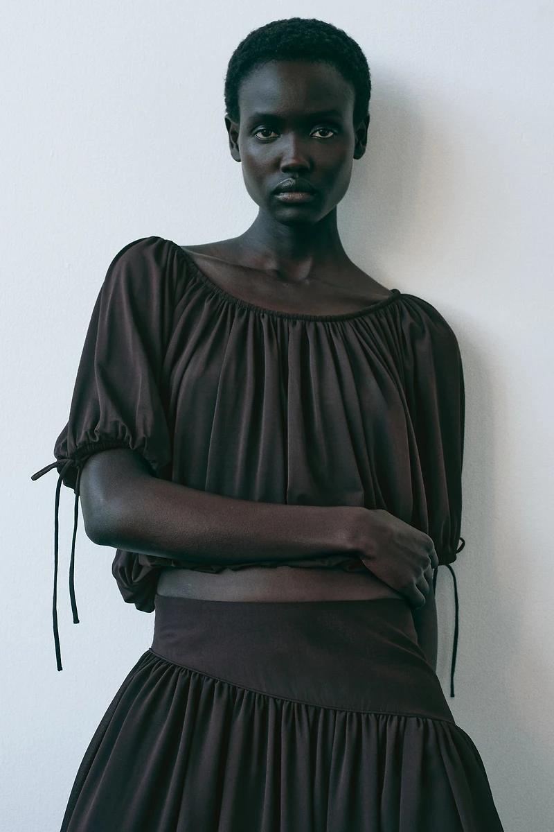 Draped drawstring-detail top