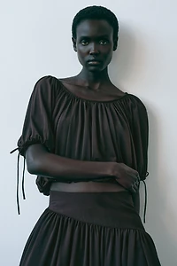 Draped drawstring-detail top