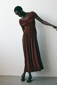 Draped Off-the-Shoulder Jersey Dress