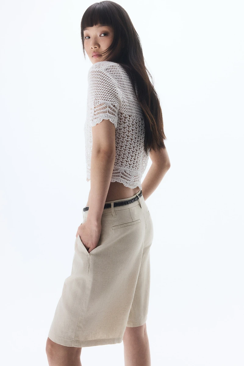Knee-Length Linen-Blend Shorts