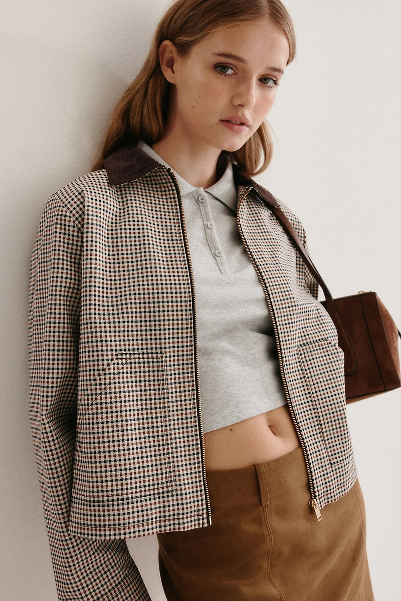 Veste en sergé avec col velours côtelé