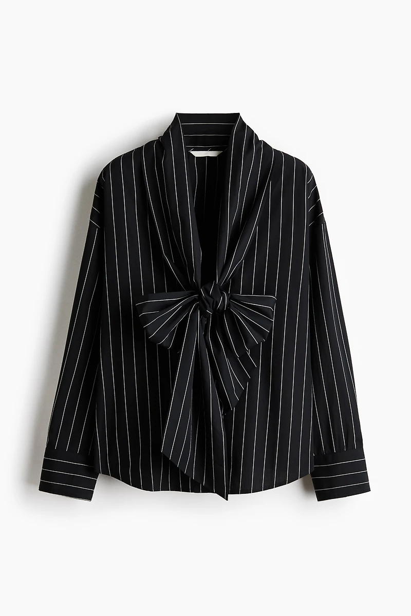 Cotton Blouse with Scarf Collar