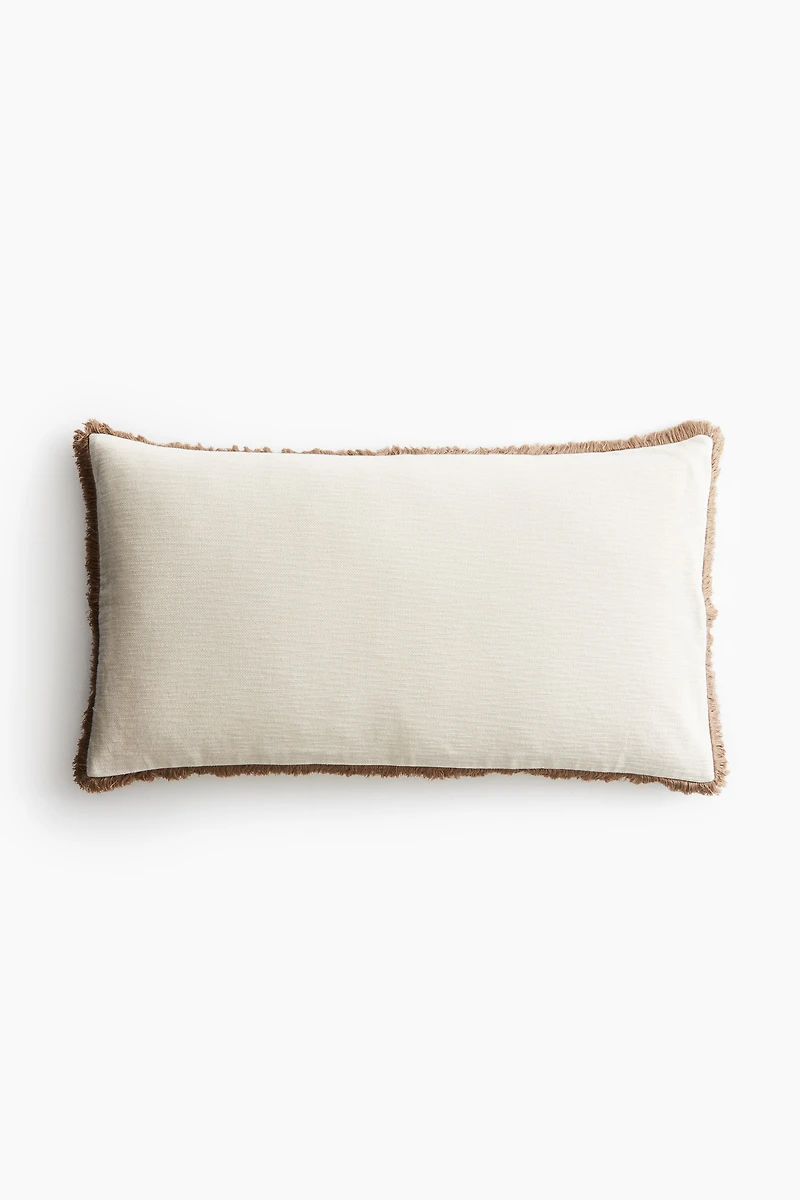 Slub-Weave Cushion Cover with Fringe