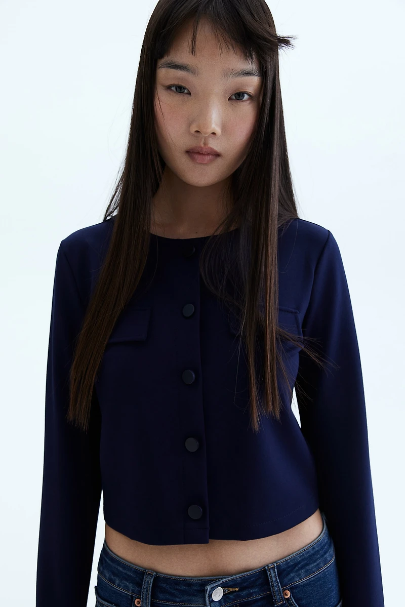 Pocket-Detail Jersey Cardigan