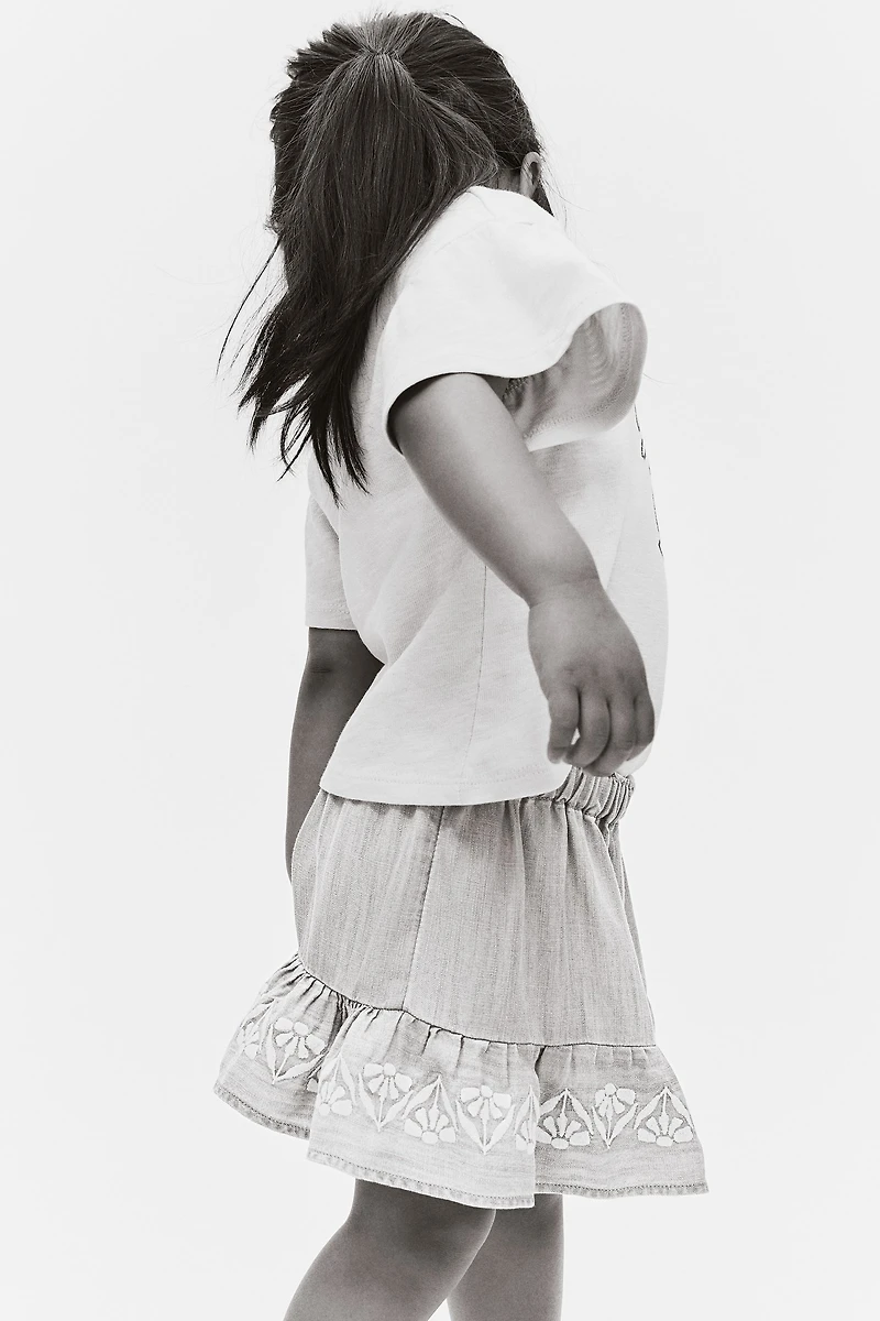 Embroidered-Detail Denim Skirt
