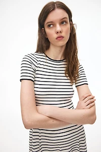 Rib-Knit Dress with Flared Skirt