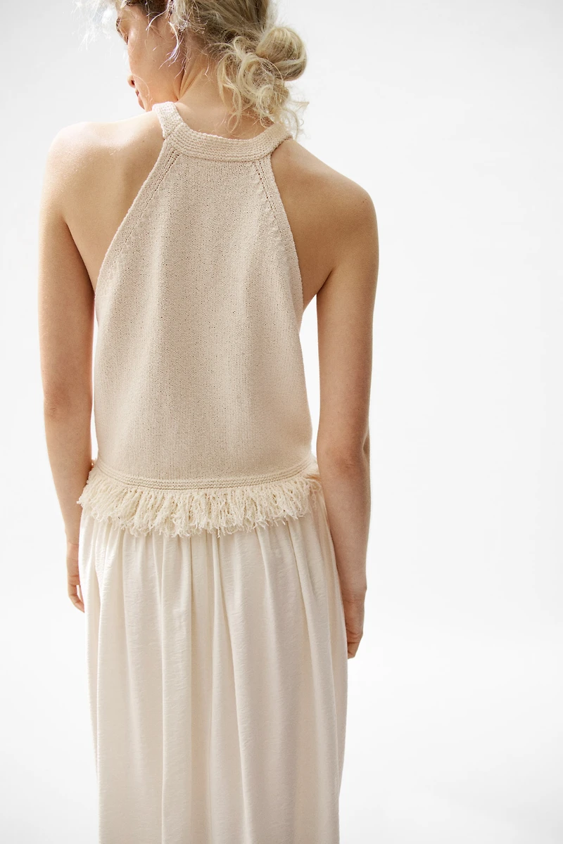 Fringe-Trimmed Knit Top