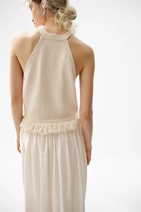 Fringe-Trimmed Knit Top