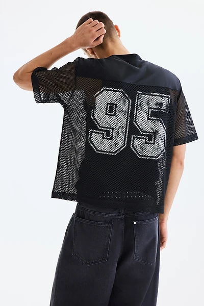 Loose-Fit Printed Mesh T-Shirt