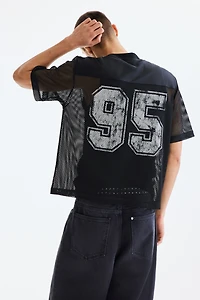 Loose-Fit Printed Mesh T-Shirt