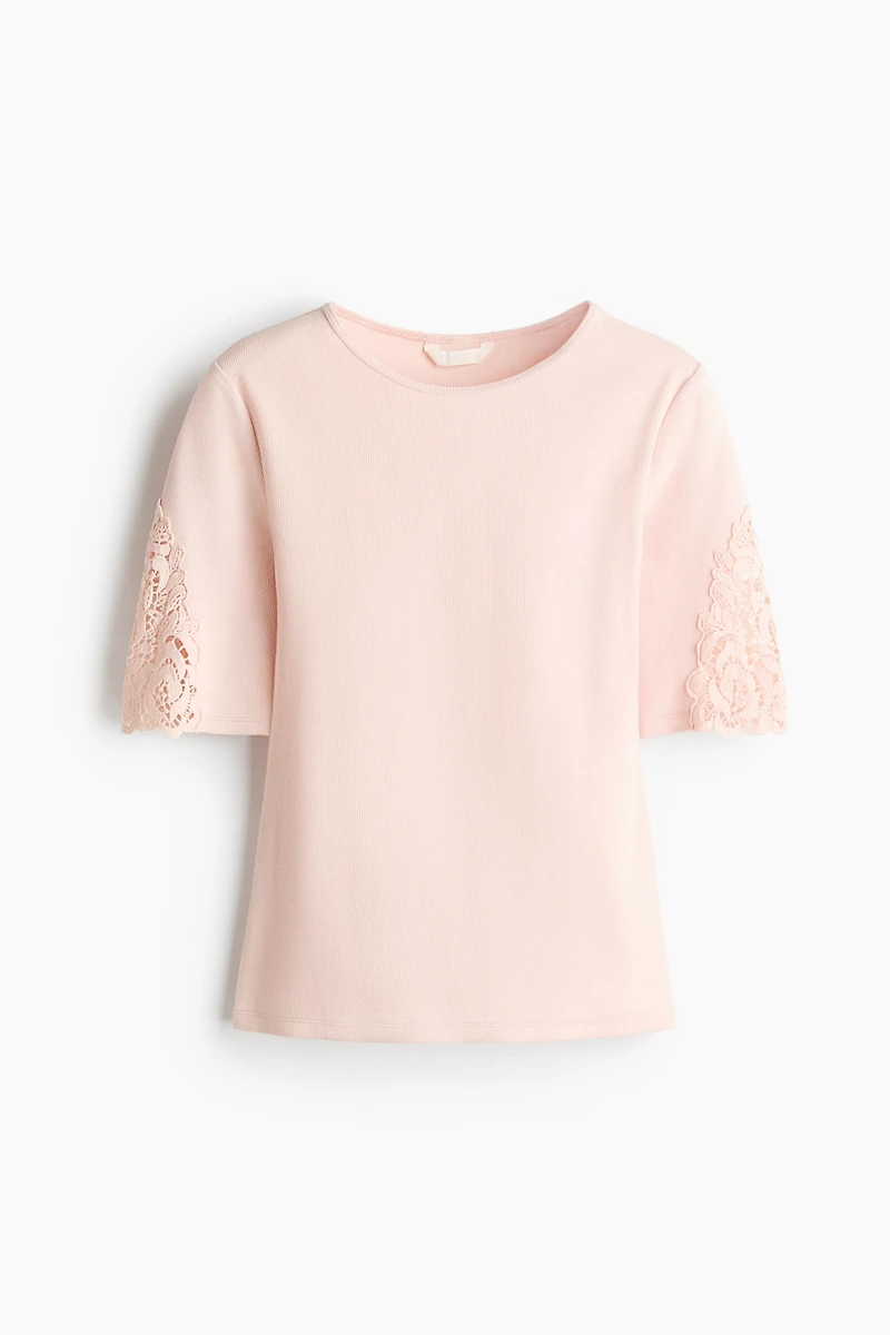 Ribbed Lace-Inset Top