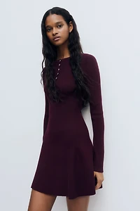 Rib-Knit Dress with Flared Skirt
