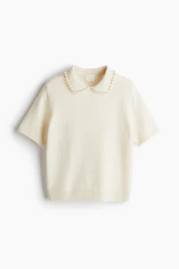 Haut en tricot avec col orné de perles fantaisie