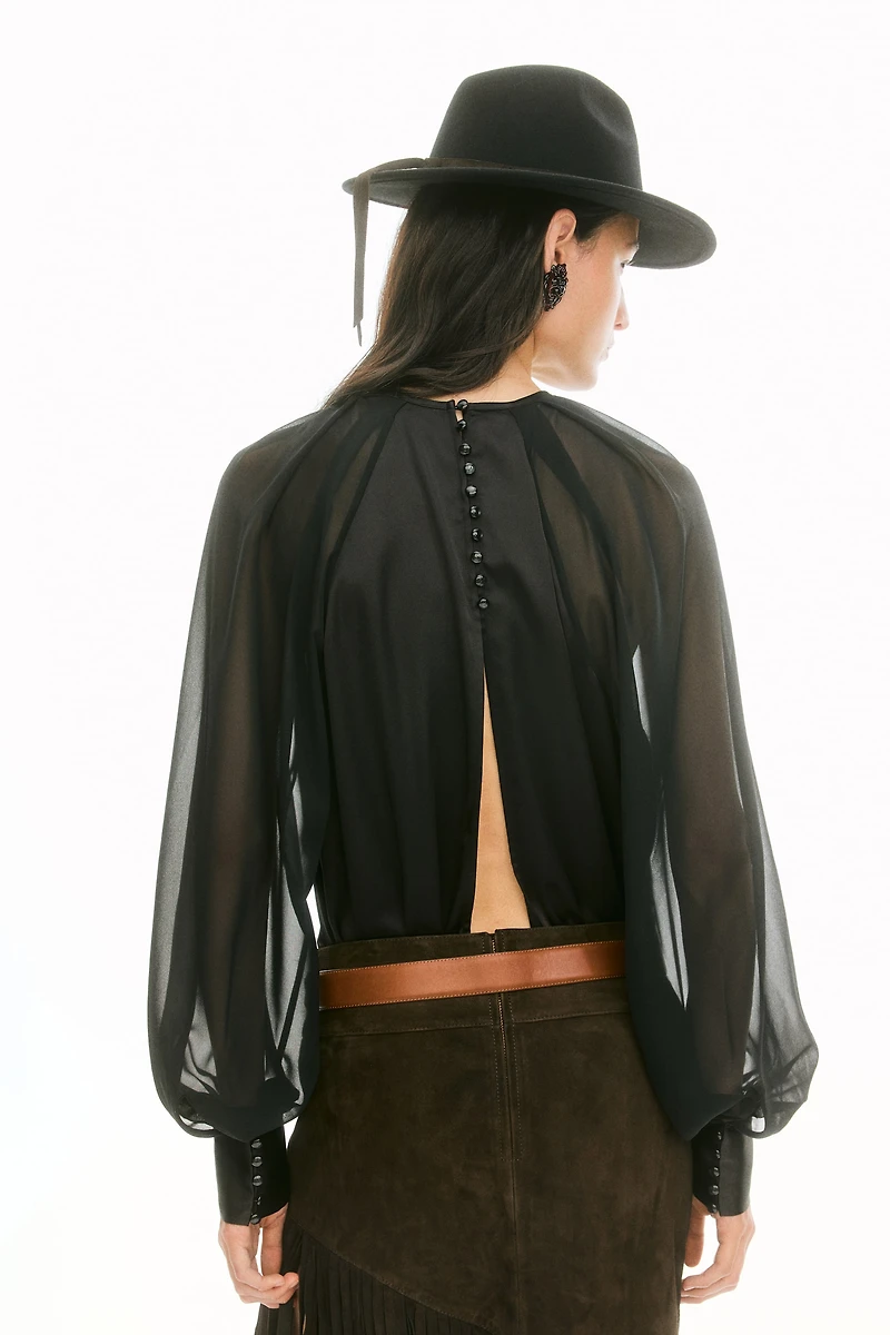 Open-Back Satin Blouse