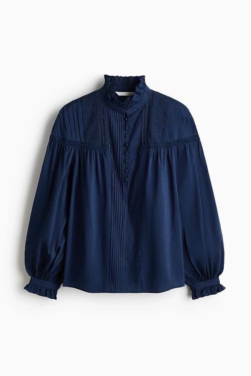 Blouse en coton mélangé avec plis nervure