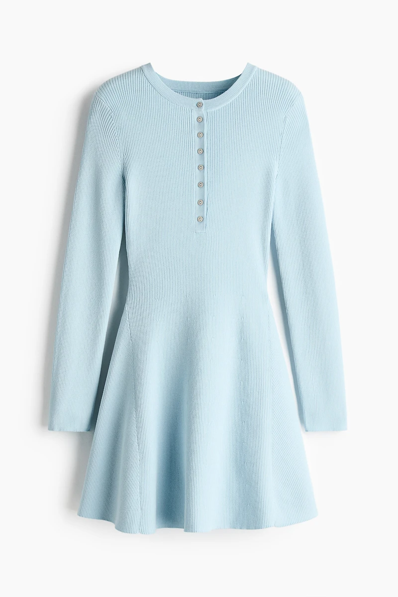 Rib-Knit Dress with Flared Skirt