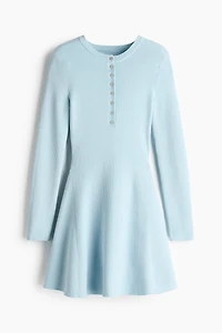 Rib-Knit Dress with Flared Skirt