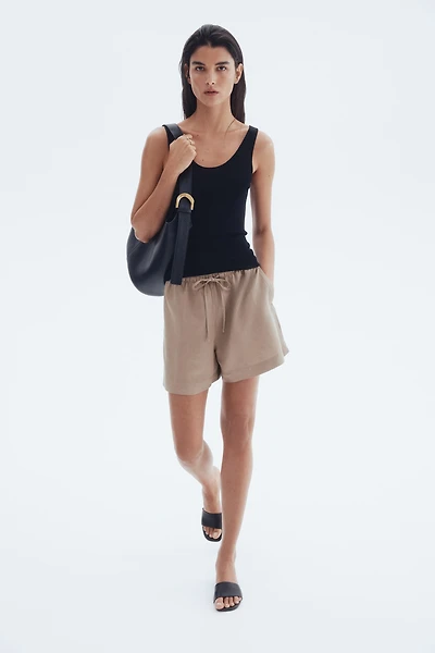 Linen-Blend Drawstring Shorts