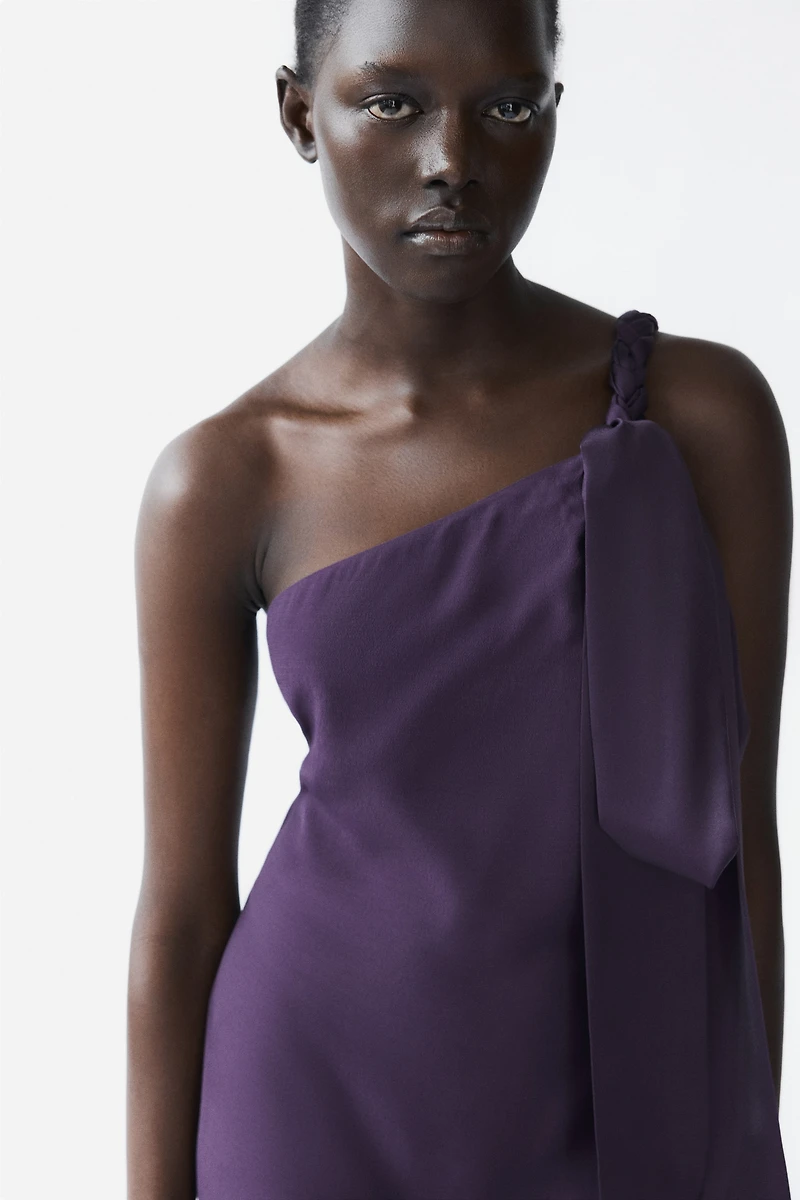 Braided-Detail One-Shoulder Dress