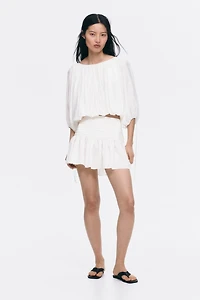 Ruched-Waist Mini Skirt