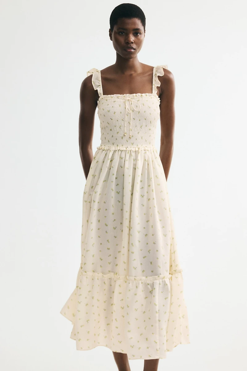 Ruffle-Trimmed Smocked-Bodice Dress