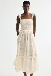 Ruffle-Trimmed Smocked-Bodice Dress