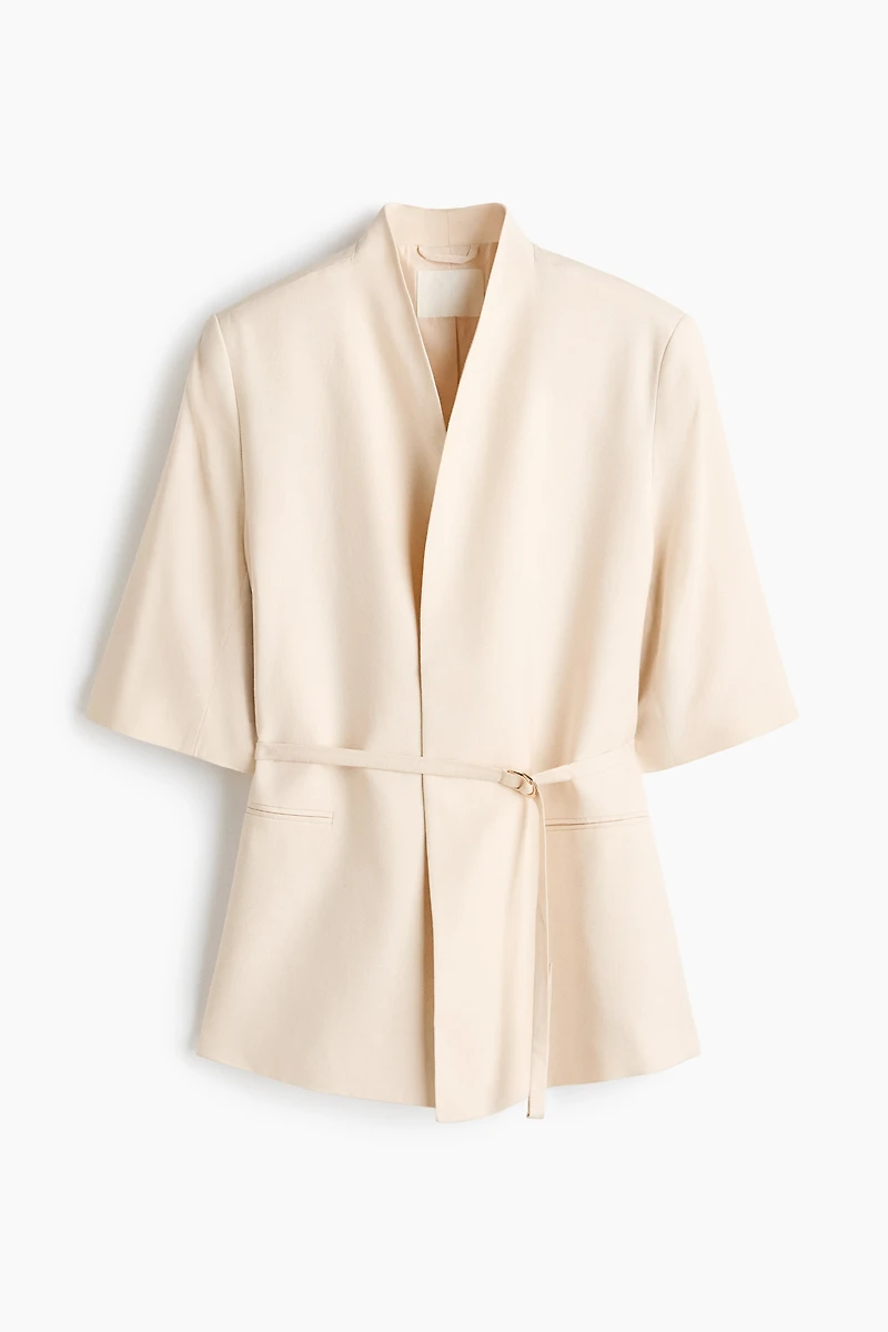 Short-Sleeved Linen-Blend Jacket