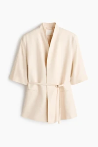 Short-Sleeved Linen-Blend Jacket