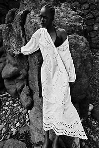 Eyelet-Embroidered Dress with Tie Belt