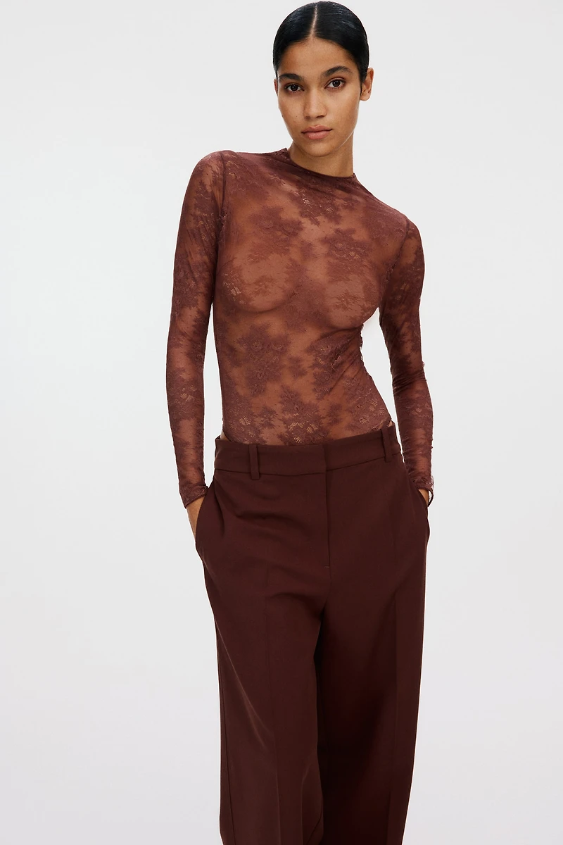 Long-Sleeved Lace Bodysuit