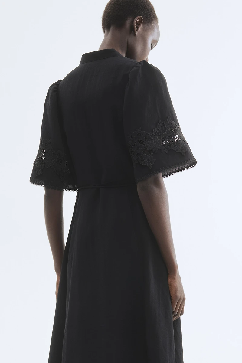 Crinkled Dress with Eyelet Embroidery