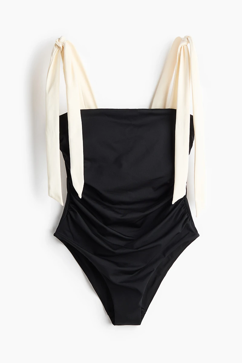 Padded-Cup Tie-Shoulder-Strap Swimsuit