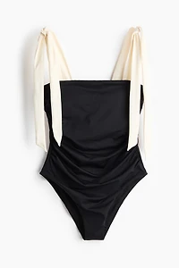 Padded-Cup Tie-Shoulder-Strap Swimsuit