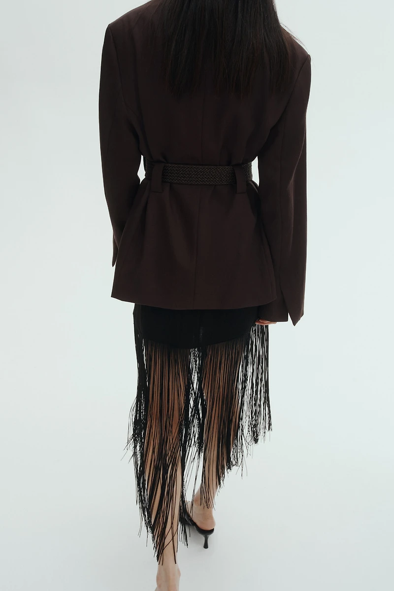 Belted Lapelless Jacket