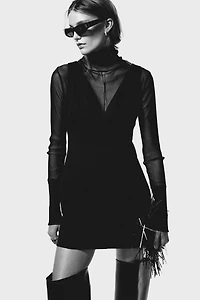 Defined-Waist V-Neck Dress