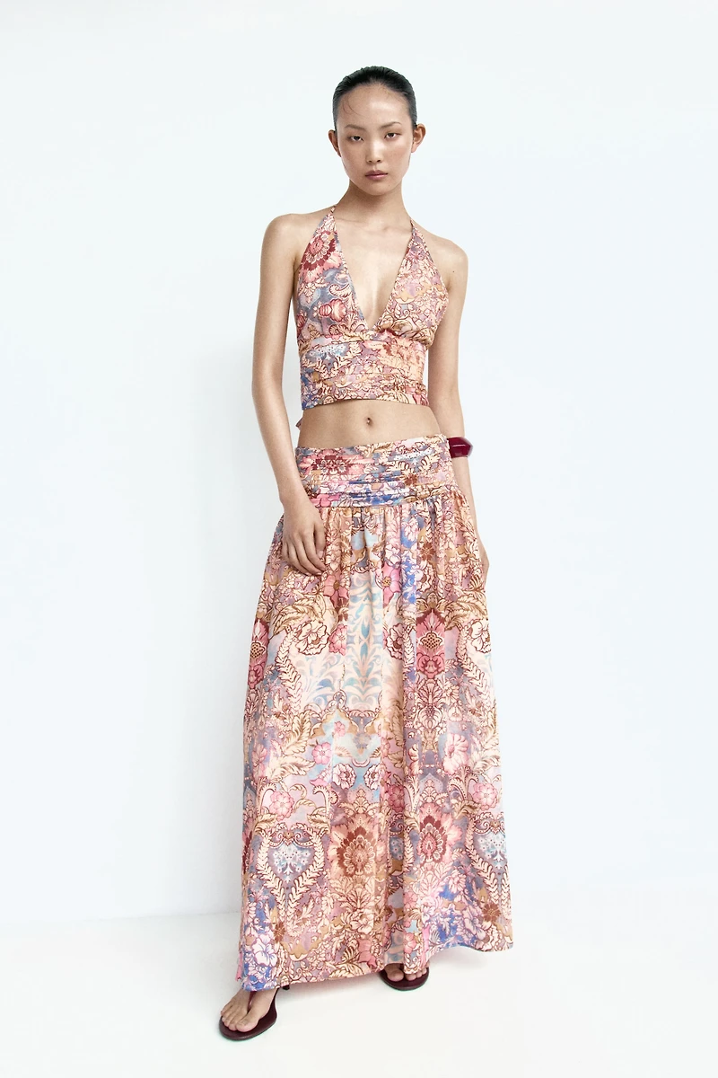 Ruched-Waist Halterneck Top