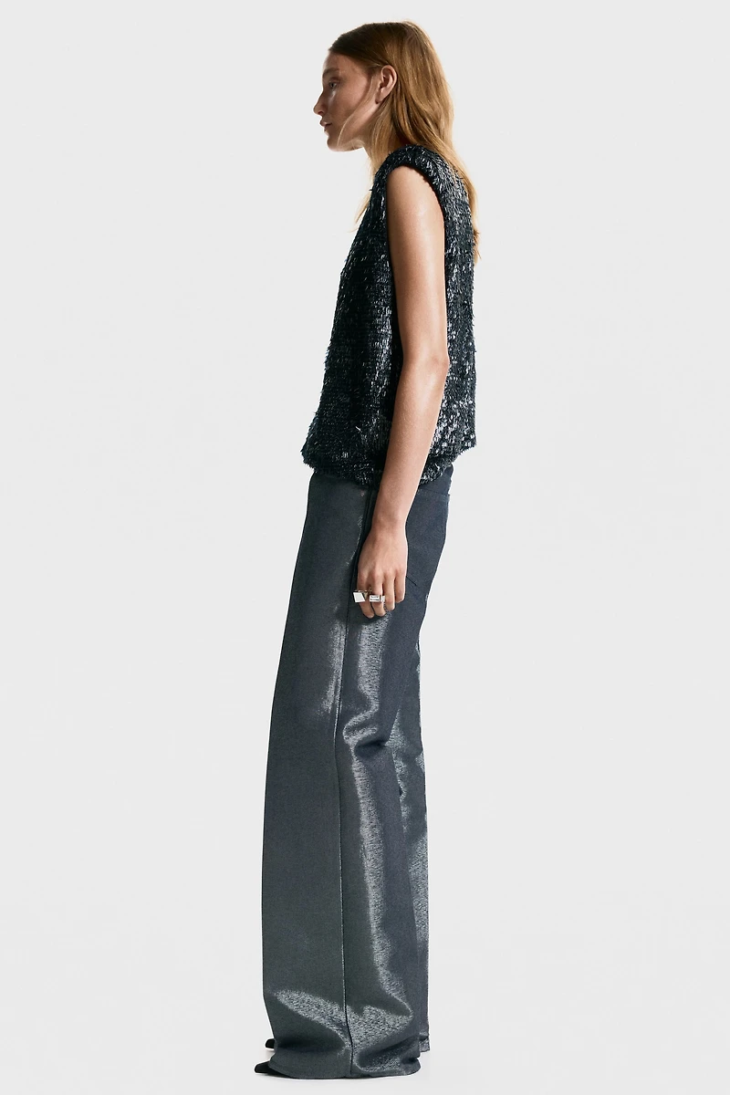 Sequined Top with Shoulder Pads