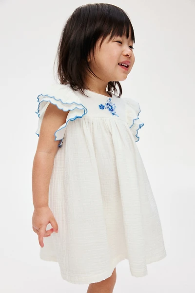 Embroidered-Detail Cotton Dress