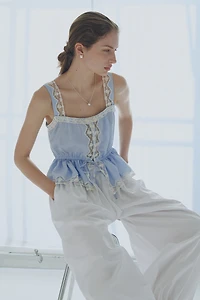 Lace-Trimmed Peplum Top