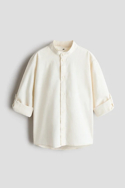 Linen-Blend Band Collar Shirt