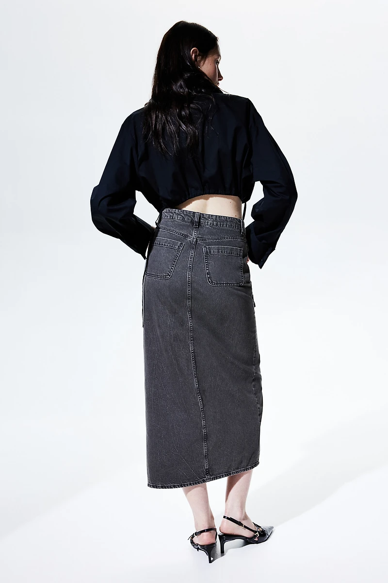 Denim Cargo Maxi Skirt