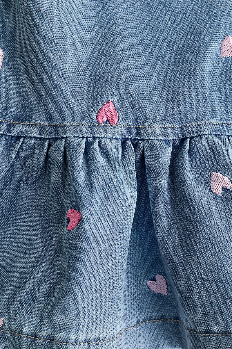 Embroidered Denim-Look Dress